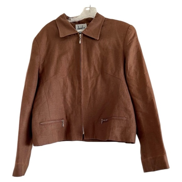 DAVID N Women’s Brown Retro Lightweight Zip Up Small Shoulder Pads Jacket-Size L - Picture 1 of 5